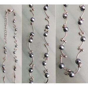 Slate Gray Blue Pearl with Sterling Silver 925 Honora Links Necklace